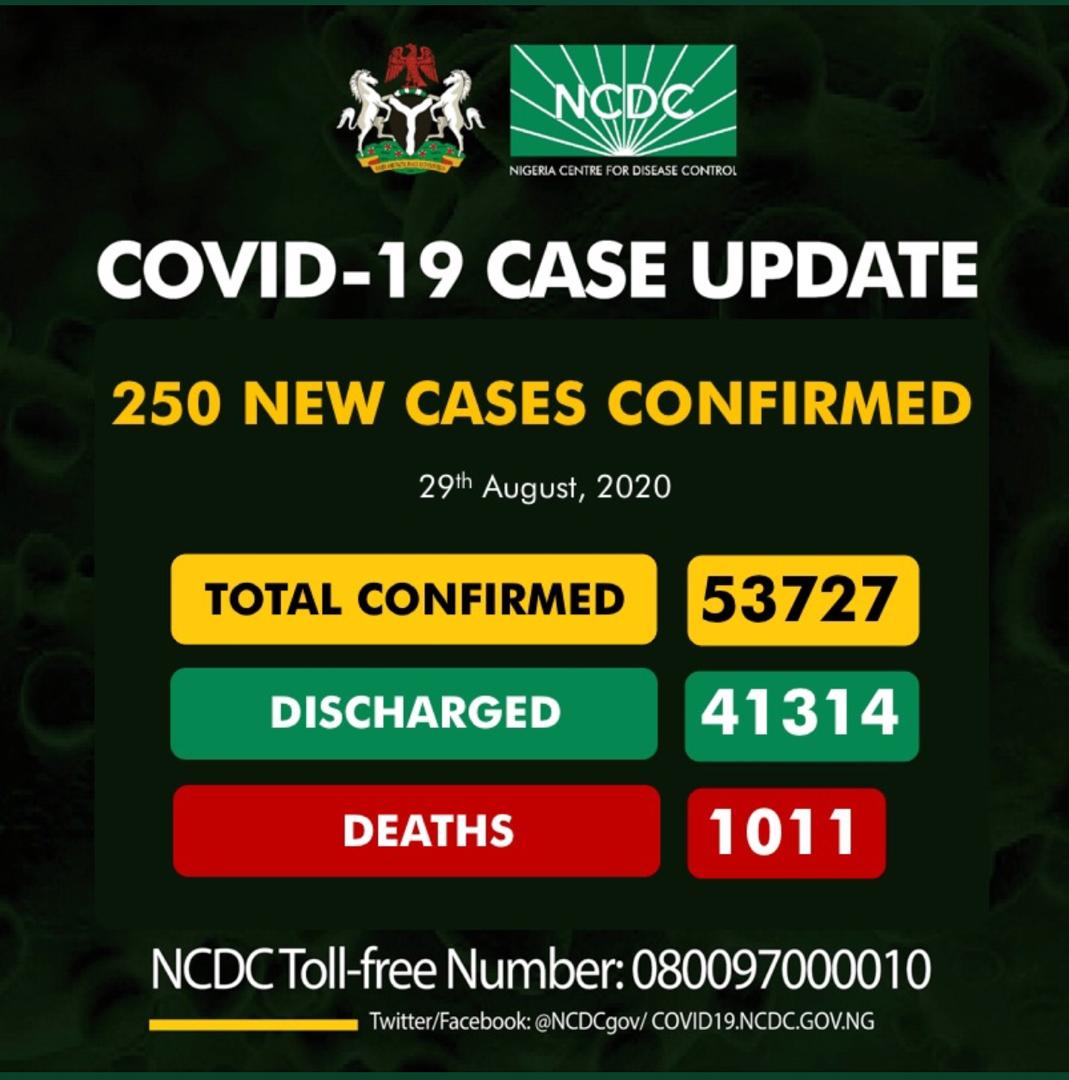 Nigeria records 250 new COVID-19 infections