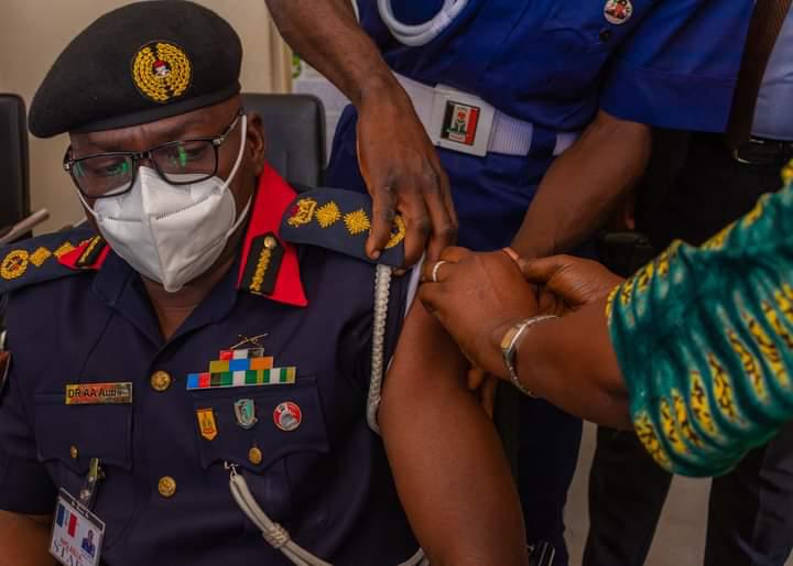 Officers of NSCDC take COVID-19 vaccine